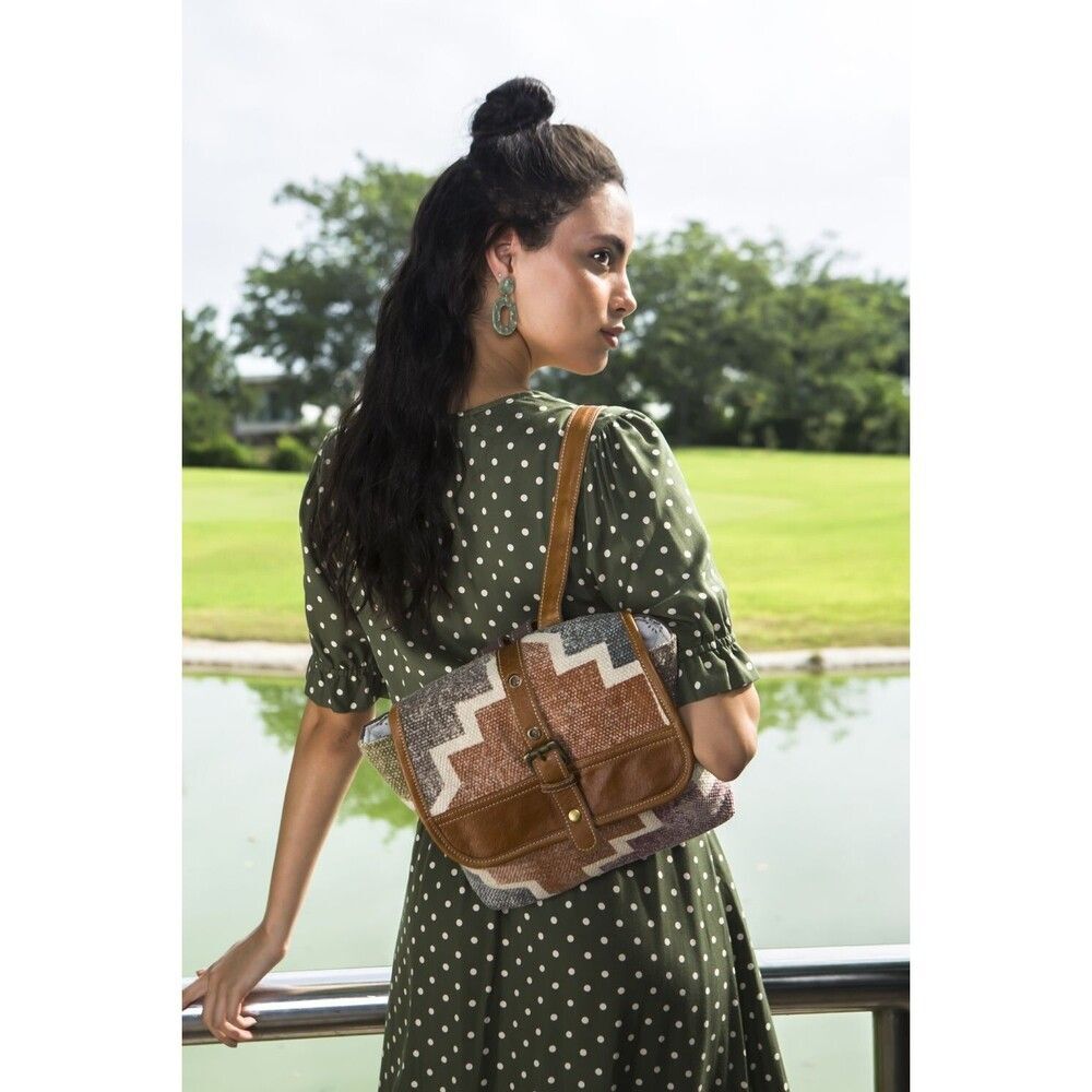Myra Bag Handmade Warm Backpack Upcycled Canvas & Cowhide Leather